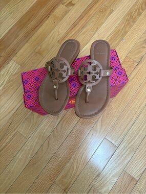 Tory Burch Brown Miller Logo Thong Sandals